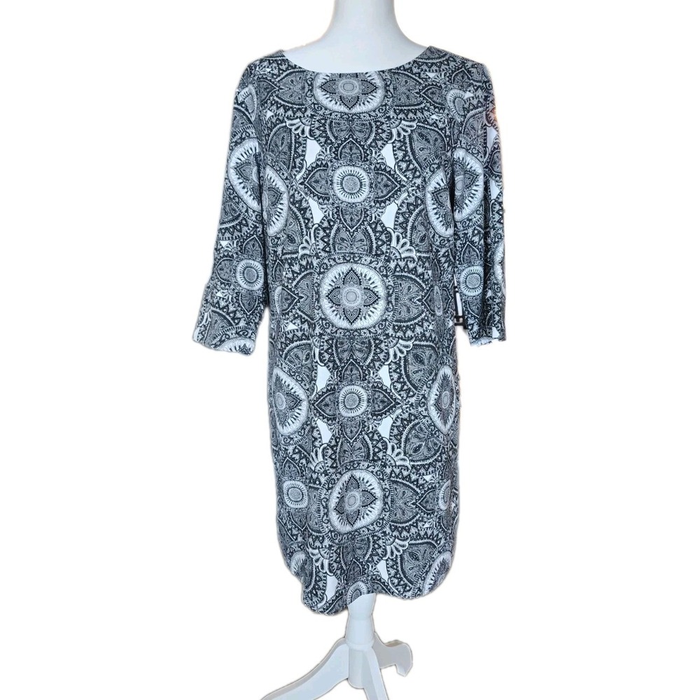 Banana Republic Dress Womens 10 Gray White Paisley Boho Retro Preppy Casual Work